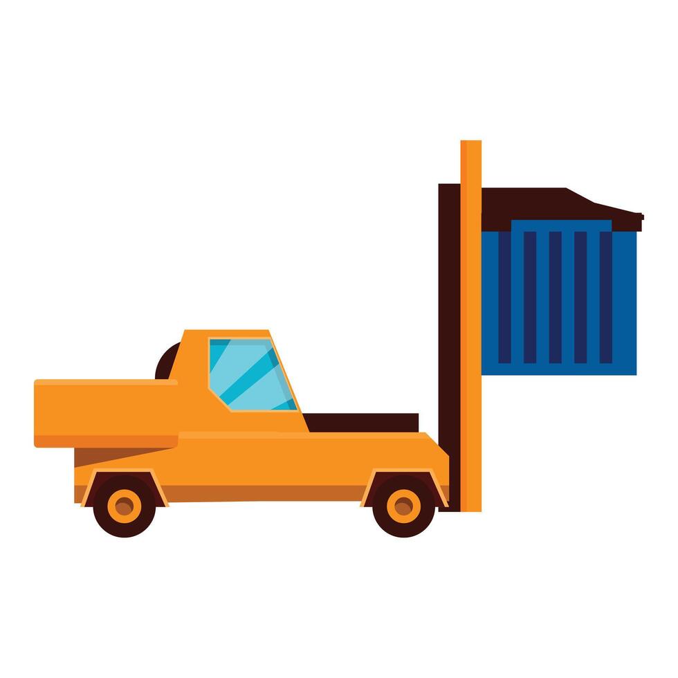 Forklift truck lifting container during cargo delivery service vector