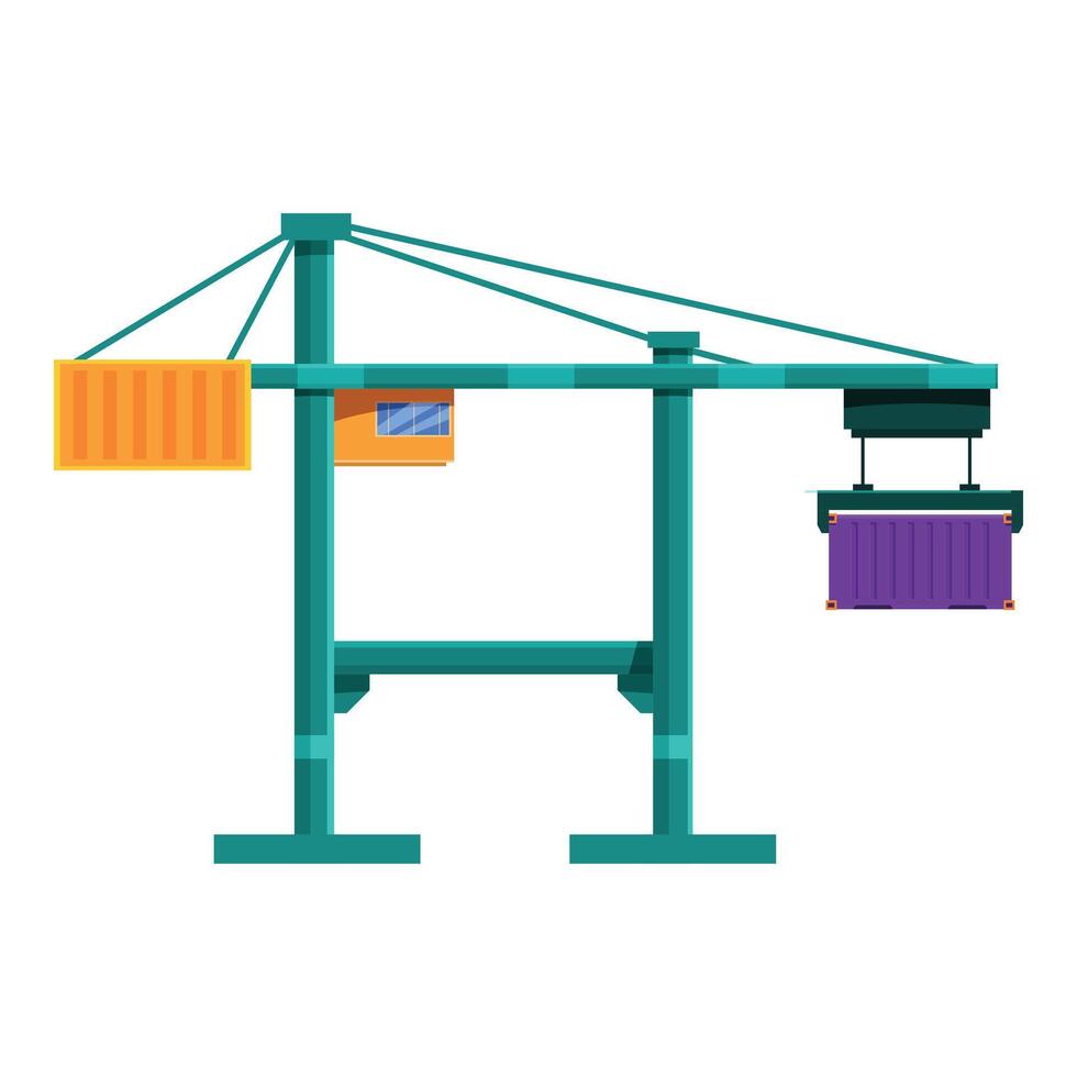 Port crane lifting cargo container, loading containers on dock, freight transportation, logistics concept vector