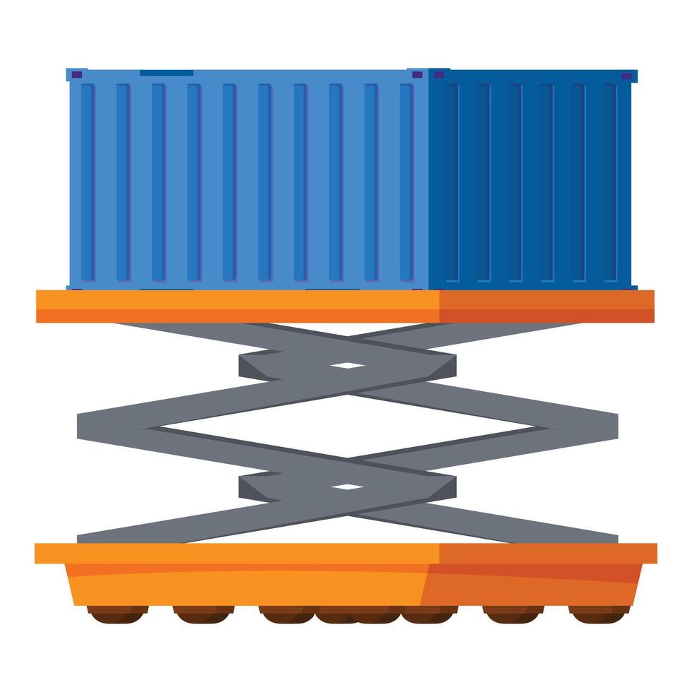 Scissor lift platform raising two blue cargo containers vector