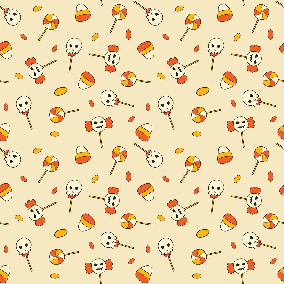 Halloween candy and jack face seamless pattern. Spooky and sweet illustrations for print design vector