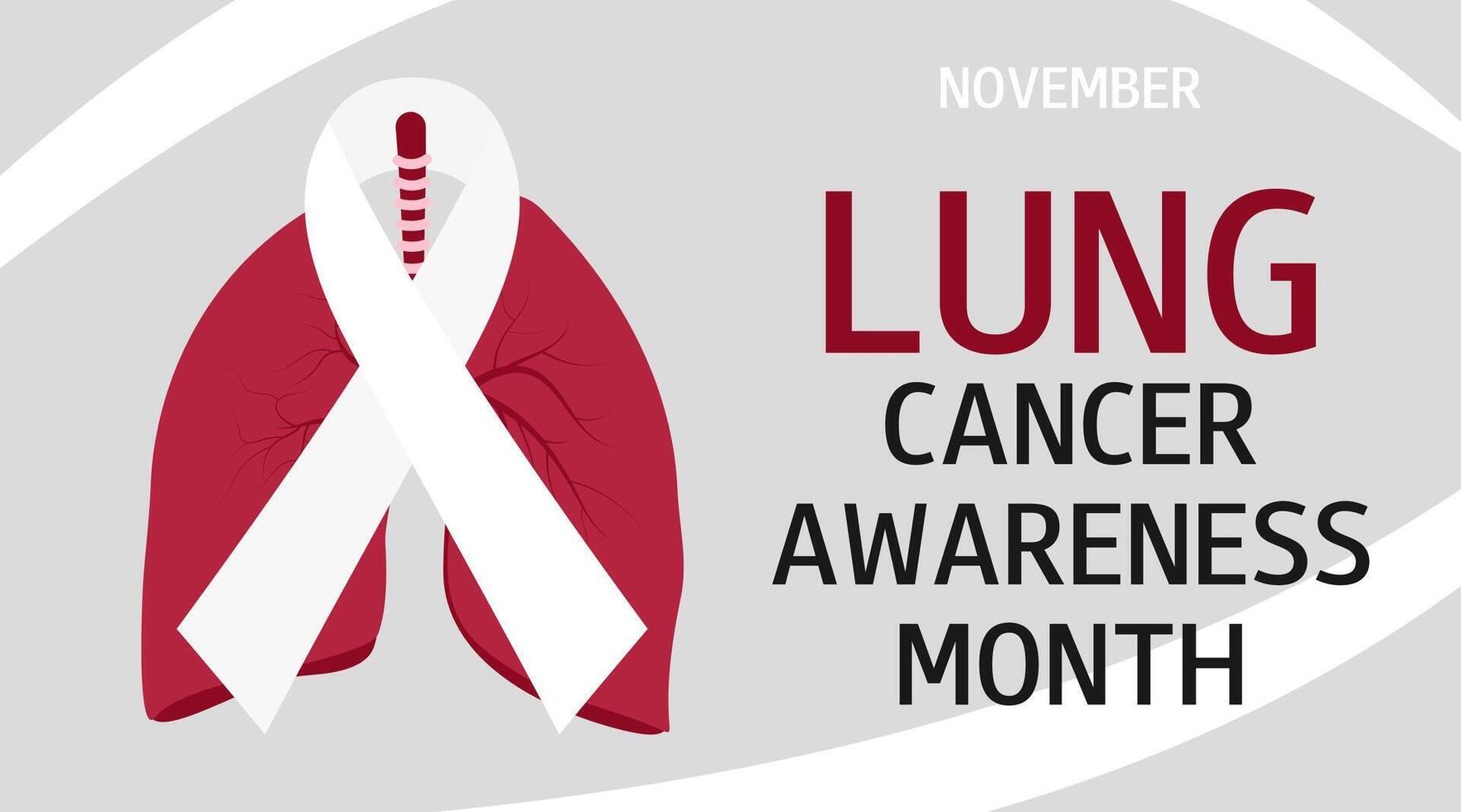 Lung Cancer Awareness Month. November. White ribbon, human lungs. Horizontal medical banner, card, poster, flyer, presentation. vector