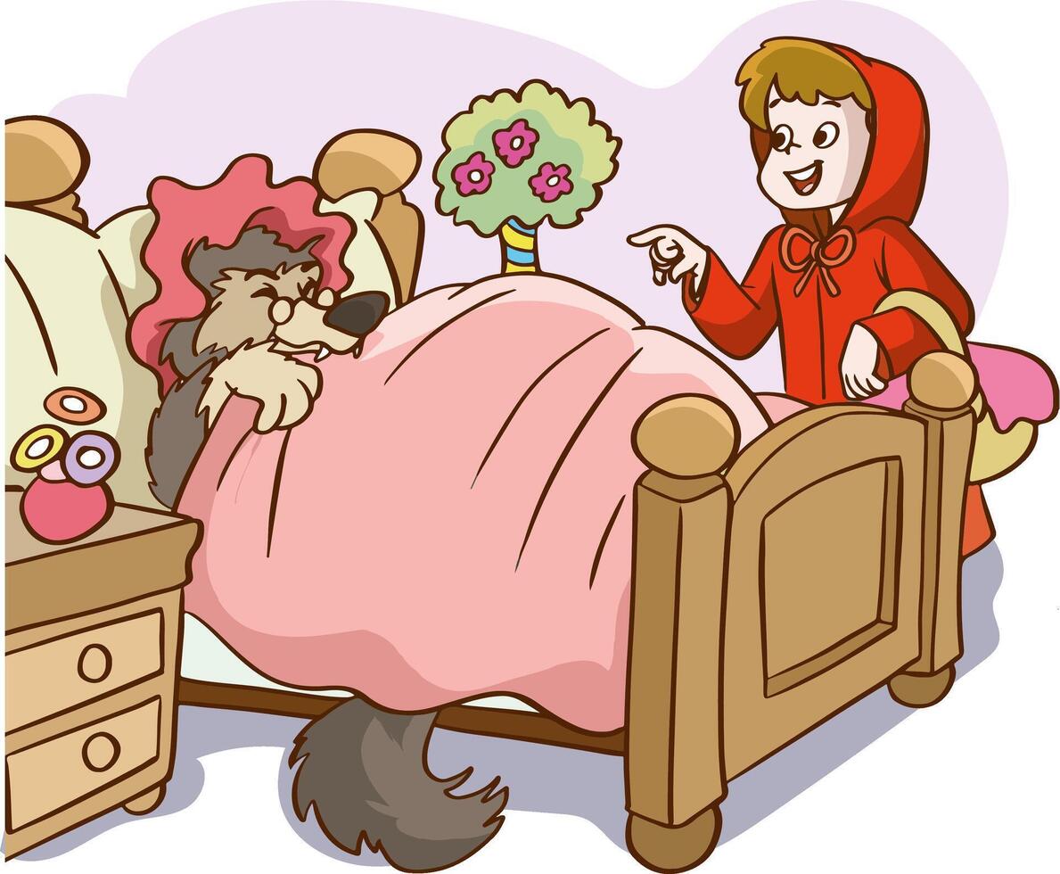 Little Red Riding Hood. A fairy tale. A pretty little girl and the wolf. Illustration for children vector