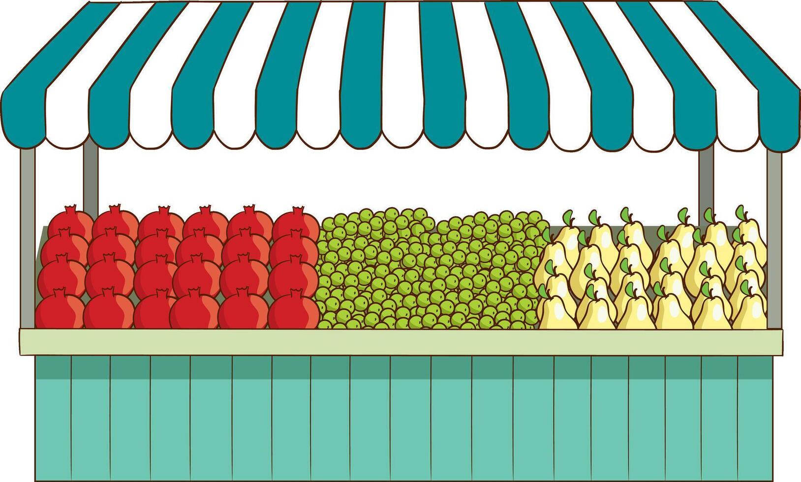 Stall of a grocery store or marketplace.Food products at the local farmers market. cartoon illustration vector