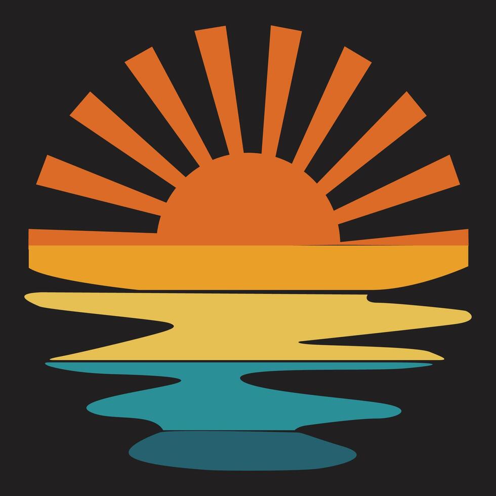 Sunset Rays Wavy Summer Vacation Sunshine Retro T shirt design vector