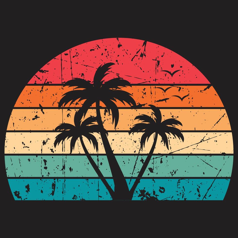 Palm Tree Retro Tropical BeachT Shirt design vector