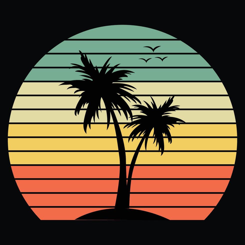 Palm Tree Retro Tropical BeachT Shirt design vector