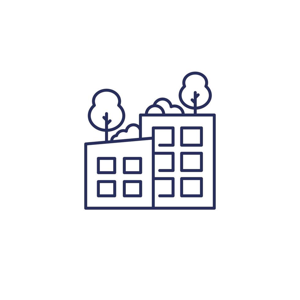 roof garden icon, trees on rooftops line vector
