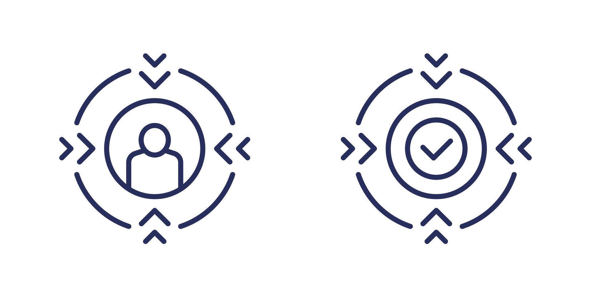 Focus on client icons, customer centricity line design vector