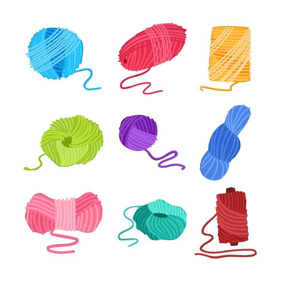 ball yarn set cartoon illustration vector