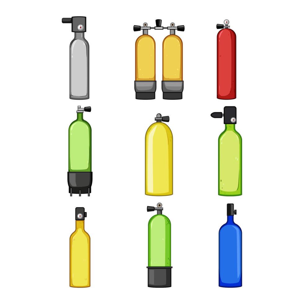 diving cylinder set cartoon illustration vector