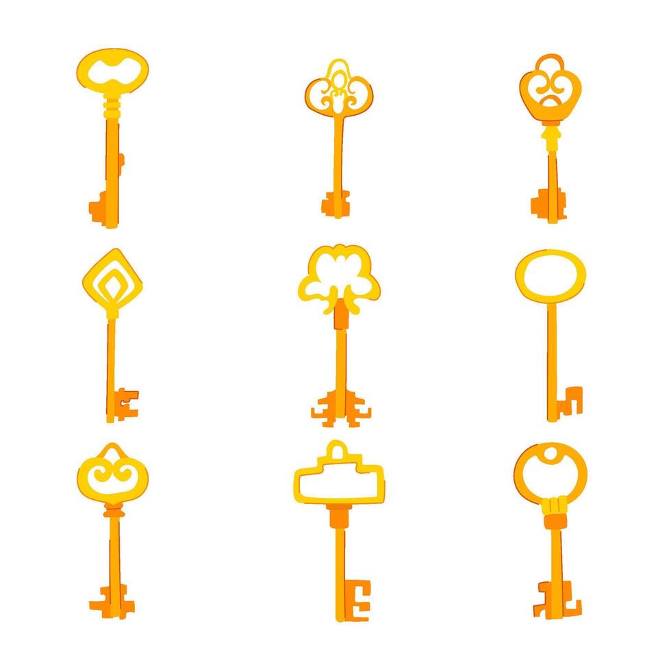 golden key set cartoon illustration vector