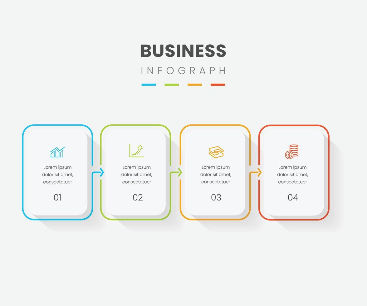 Business infographic label design with thin line process and square objects. Timeline with 4 options or steps. free illustration vector