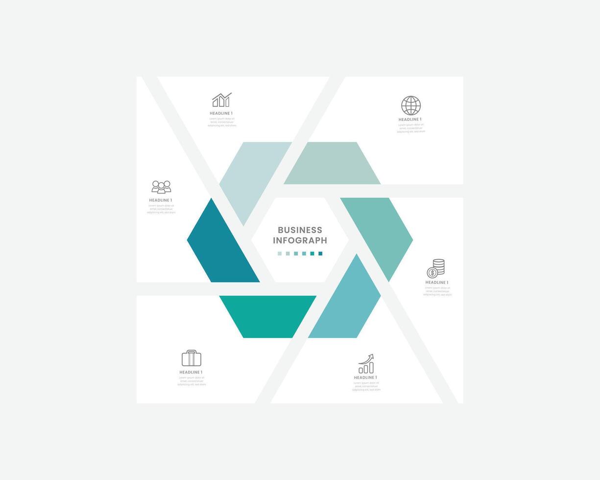 Business infographic design template with 6 options, steps or processe free illustration vector