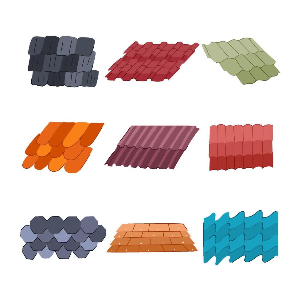 roof tile set cartoon illustration vector