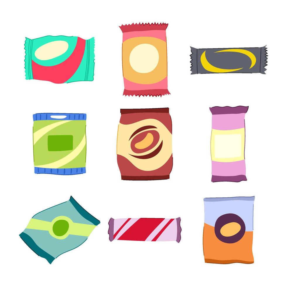 snack pack set cartoon illustration vector