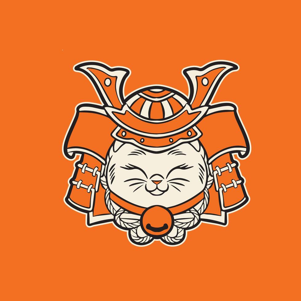 funny illustration of cat as a samurai , it can be use for shirt design or poster vector