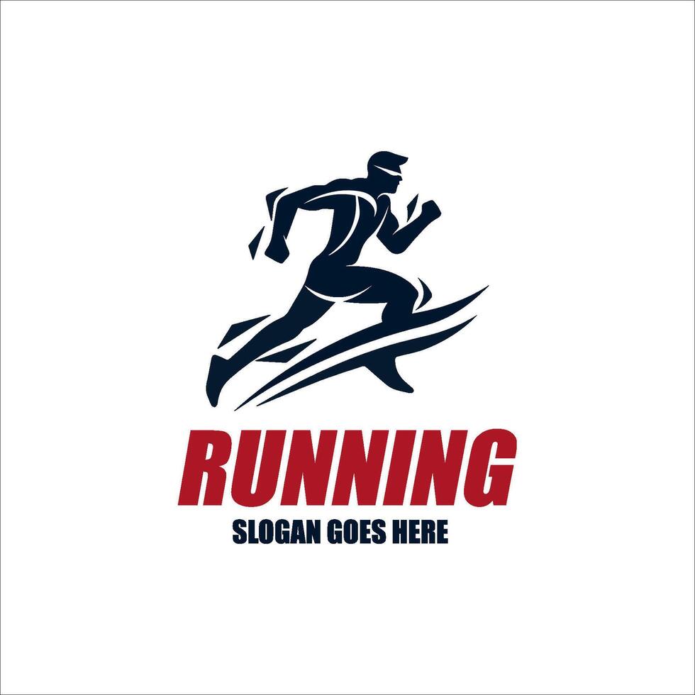 Running Man silhouette Logo with Finish ribbon, Marathon logo template, running club or sports club vector