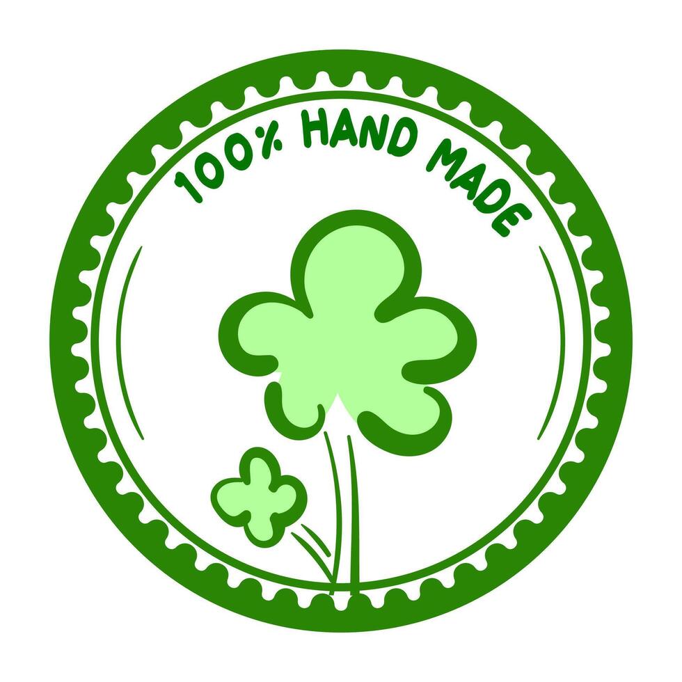 Handmade 100 percent Original Web Seal, emblem sticker. Green logo for ecology food or object vector