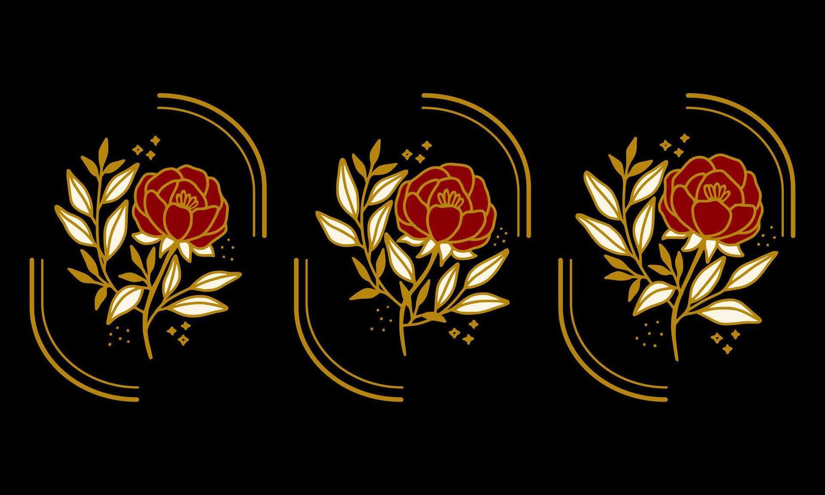 Feminine logo design templates in trendy linear minimal style. Peony, rose flowers and botanical leaf branch. Emblem, symbols and icons for cosmetics, jewellery, beauty and handmade products vector
