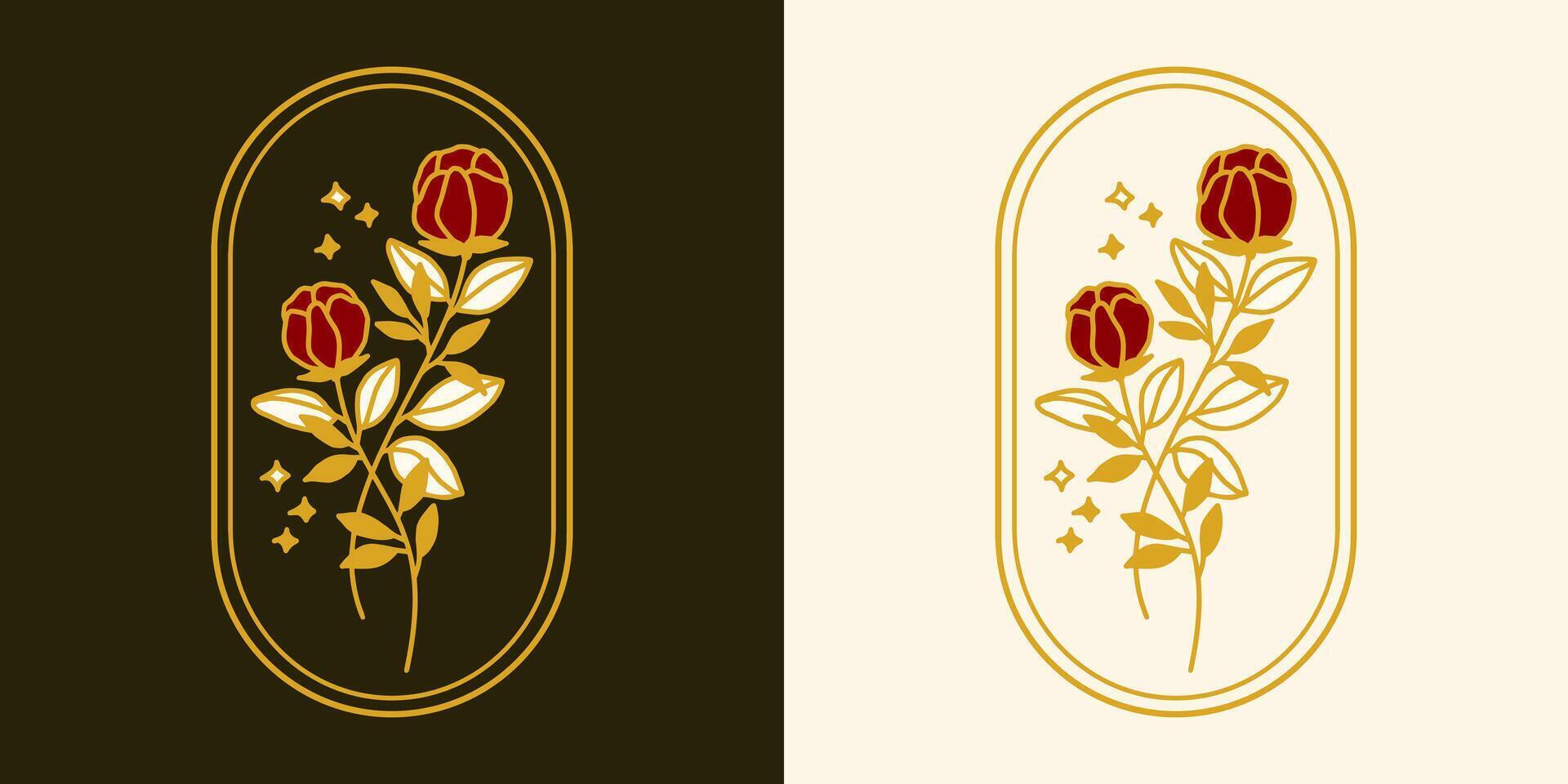 feminine logo design templates in trendy linear minimal style. Peony, rose flowers and botanical leaf branch. Emblem, symbols and icons for cosmetics, jewellery, beauty and handmade products vector