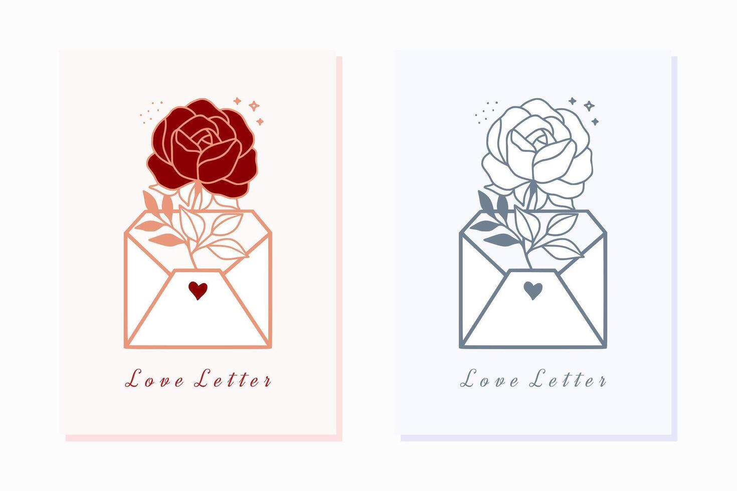 Hand drawn romantic card collection with rose and peony flower elements vector