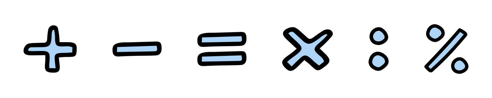 Hand-drawn mathematical symbols, including plus, minus, equal ...