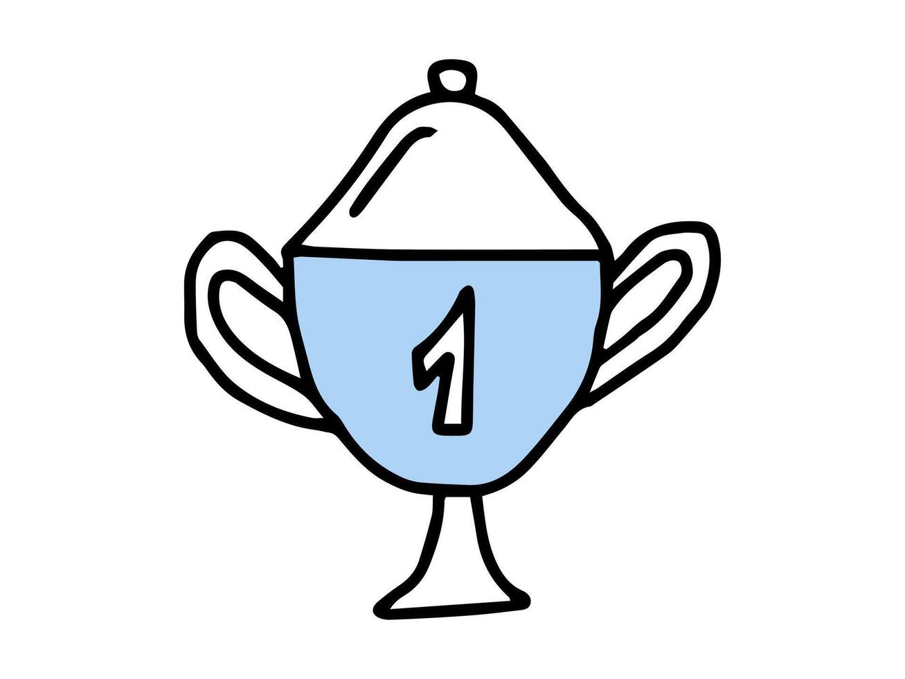 Blue and white trophy illustration with number one. Concept of victory, achievement, winner, celebration, sport trophy, award. Print, icon, design element. Back to School. vector