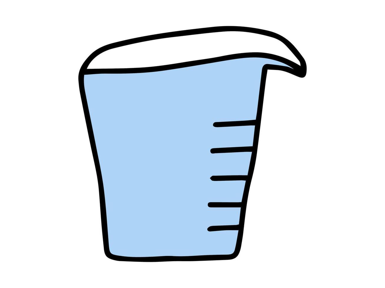 Blue measuring cup illustration isolated on a white background. Concept of kitchenware, cooking utensil, liquid measurements, and culinary tools. Design element for recipes or educational materials. vector