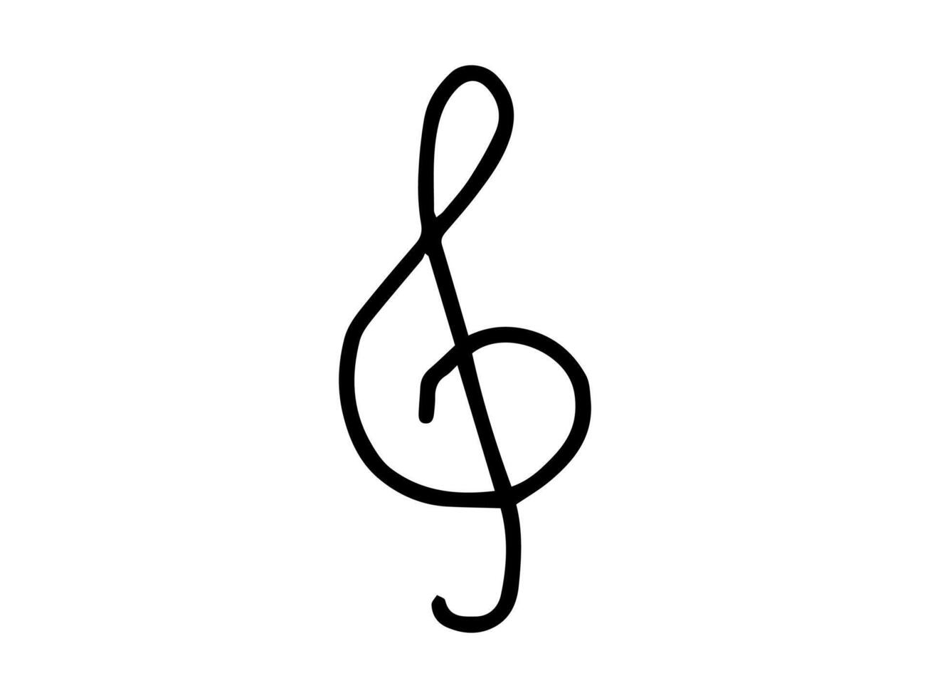 Black hand drawn treble clef isolated on a white background. Concept of musical notes, music education, minimalistic design, sheet music symbol. Print icon, design element. vector
