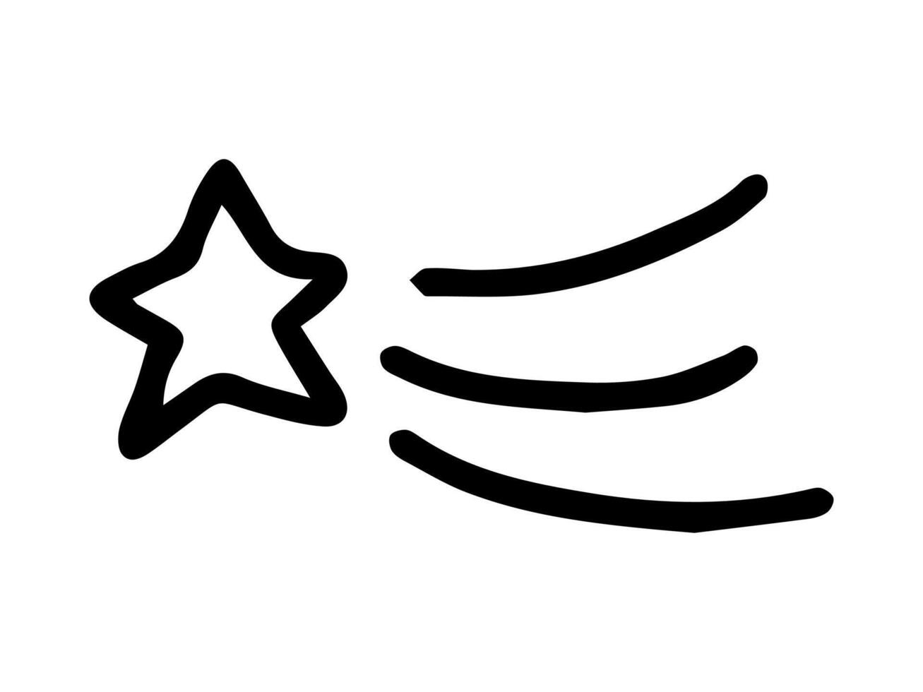 Black outline illustration of a shooting star isolated on a white background. Concept of space art, astronomy, celestial bodies, minimalist style. Print, icon, design element. vector