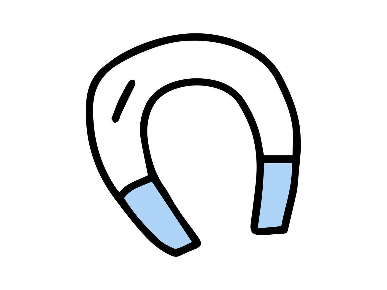 Simple illustration of horseshoe magnet with blue ends, designed in minimalistic style. Concept of magnetism, physics, science education, school supplies. Print, Icon, Design Element. Back to School. vector