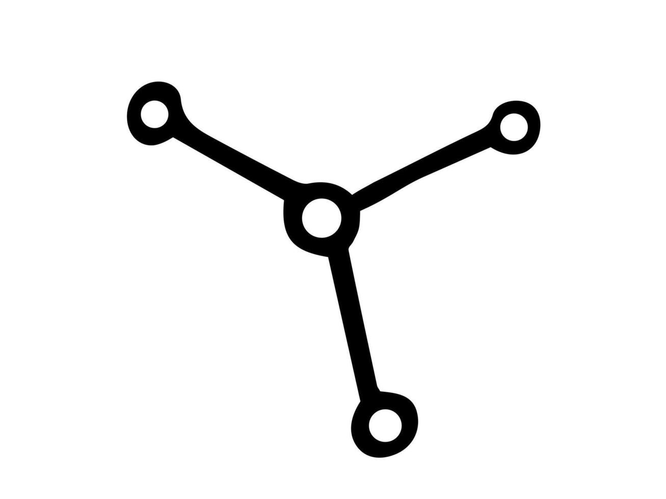 Black silhouette of a molecule isolated on a white background. Concept of chemistry, science, molecular structure, minimalist style. Print, icon, design element. Back to School. vector