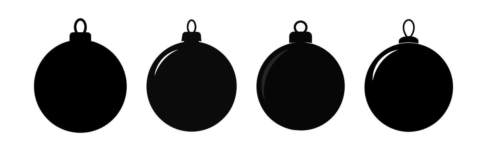Set of simple black silhouettes of Christmas ornaments isolated on a white background. Concept of minimalist decoration, holiday icons, festive symbols, Christmas design elements. Clip art. Print vector