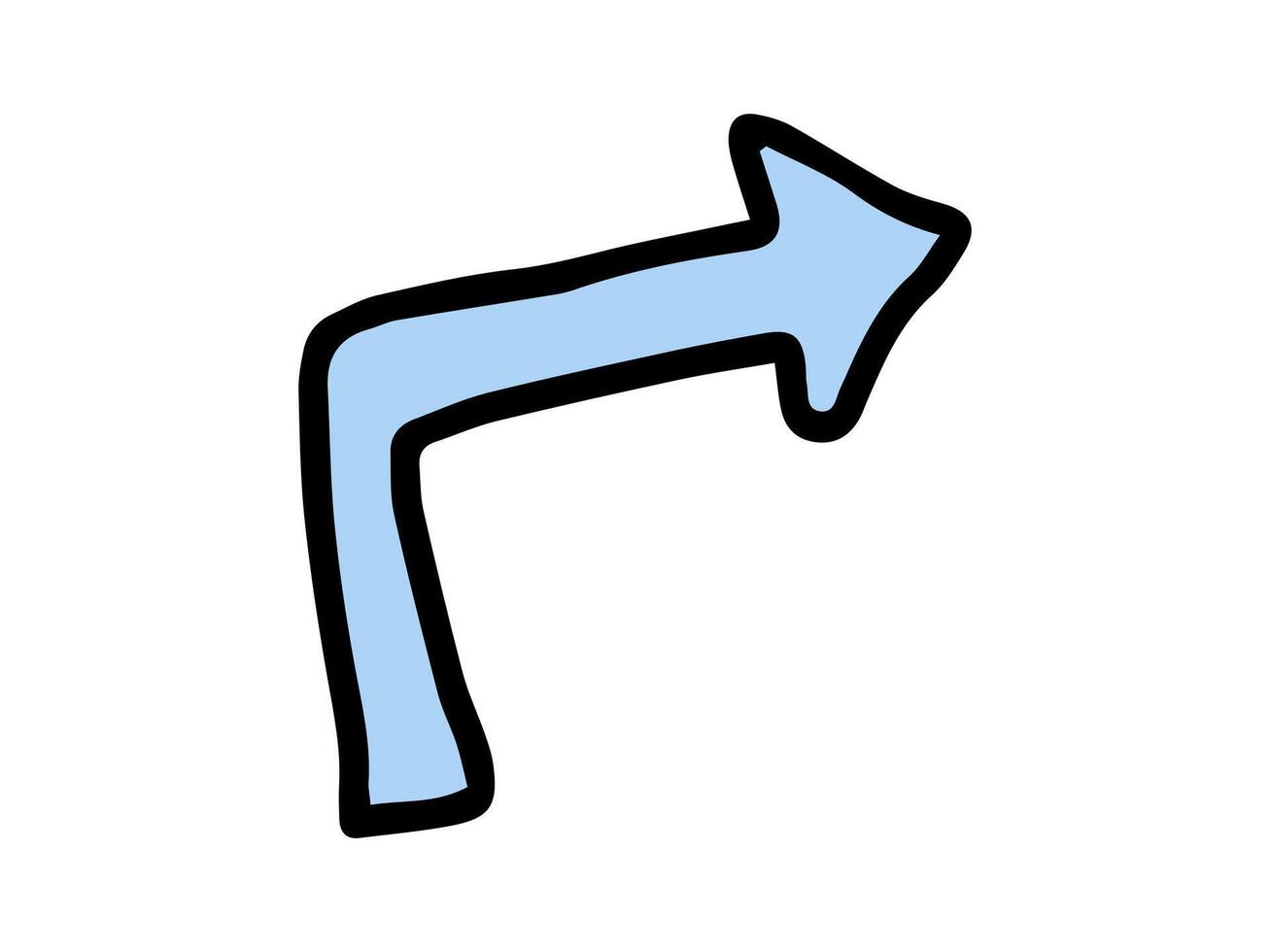 Hand-drawn illustration of a blue arrow pointing right, outlined in black, with a minimalistic design. Concept of direction, navigation, guidance, and indication. Design element. vector