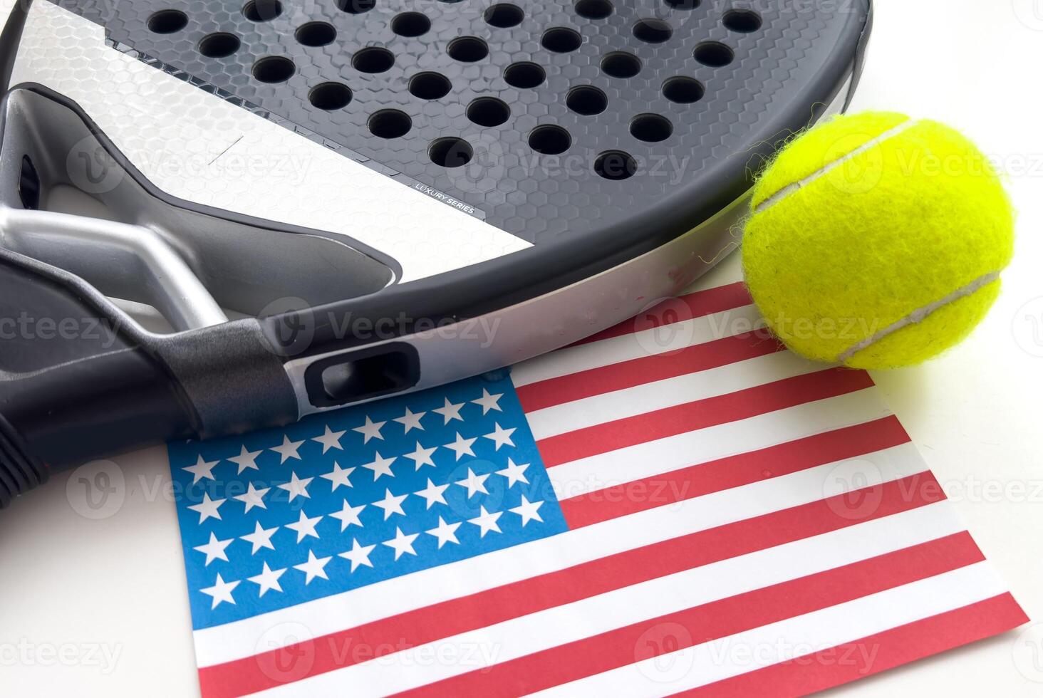 American flag with padel rackets. photo