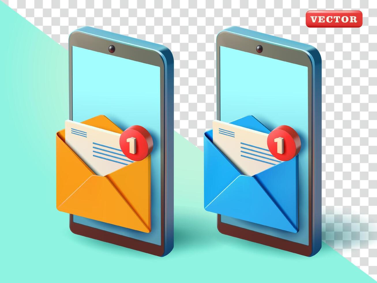 Smart phone with mail envelope, 3d. Suitable for communication, technology and design elements vector