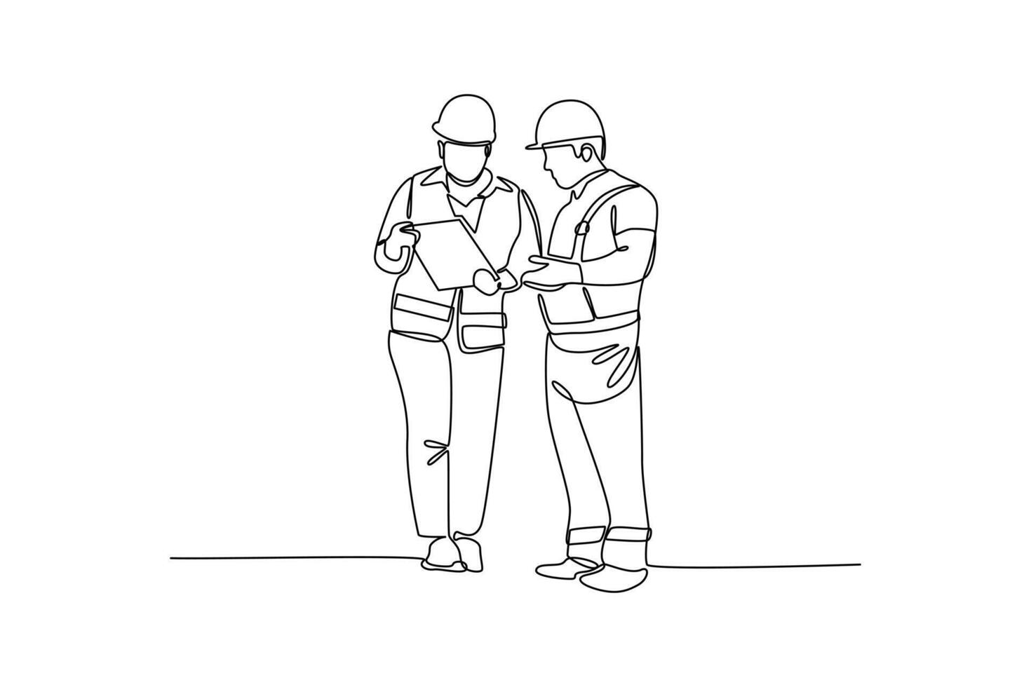 two construction workers discussing. Labor Day vector