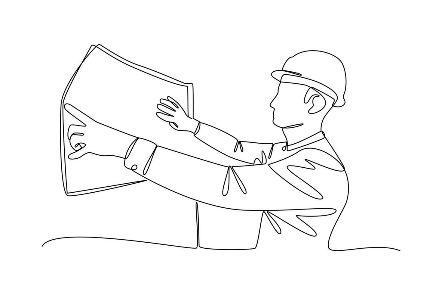 construction worker spreads paper. Labor Day vector