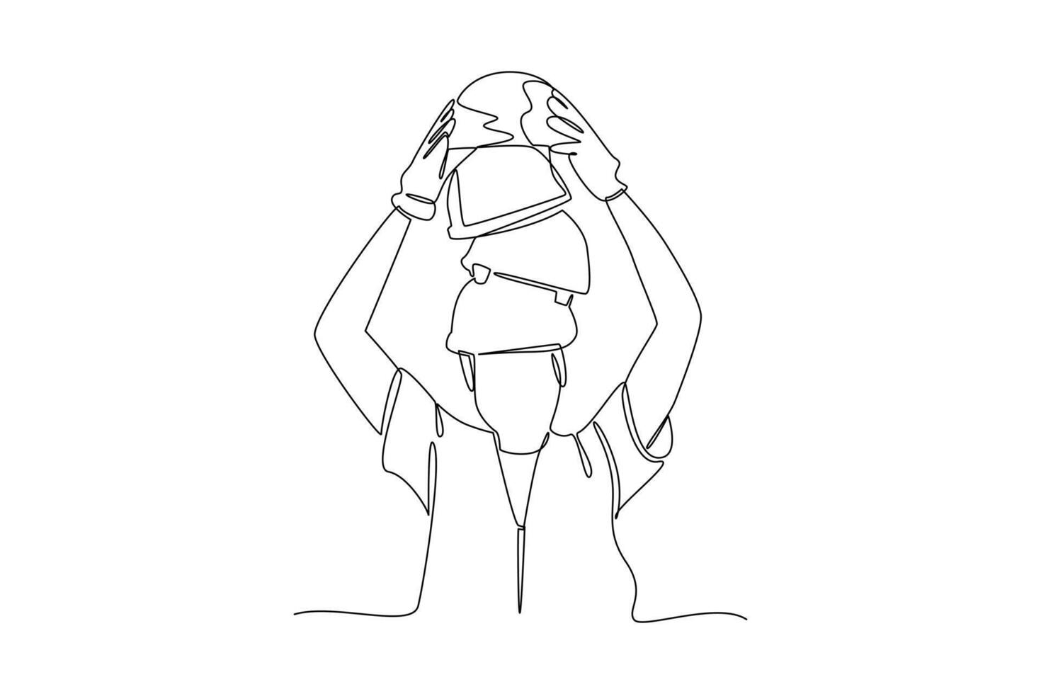 continues line one line art labor day workers put work helmets on their heads vector