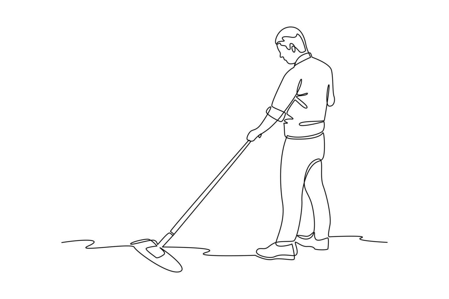 continues line one line art labor day man is cleaning the floor vector