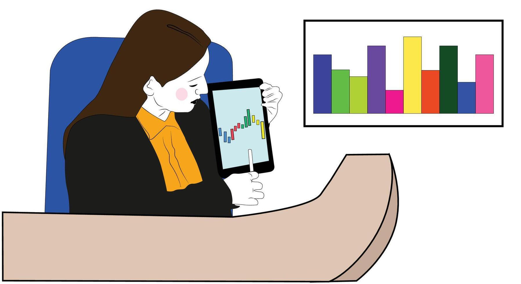 A girl using new technology to work on business environment vector