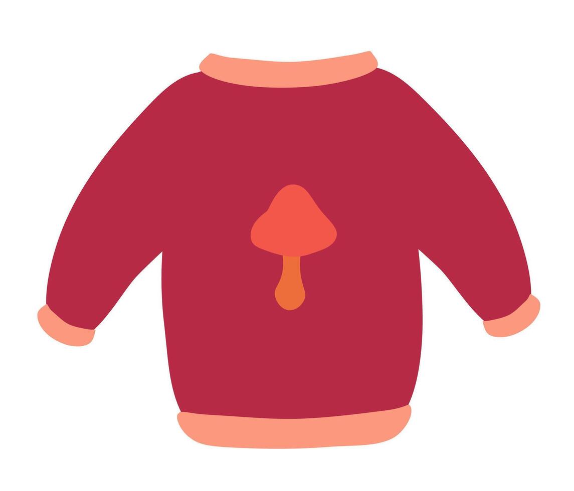Autumn pink sweater with mushroom design. Cozy fall. flat illustration. vector