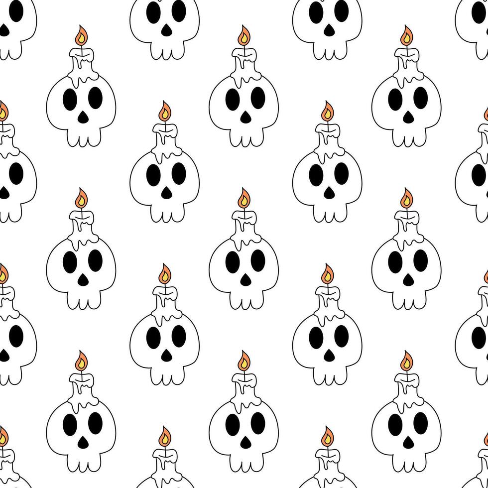 Seamless Pattern with Skull candle. Human skull with candle or candlestick. Halloween symbol background. flat illustration. vector