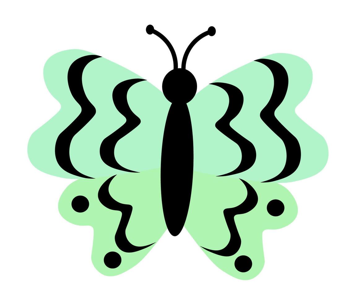 Green Butterfly with abstract ornament design wings. Insect element. illustration isolated on white background. vector