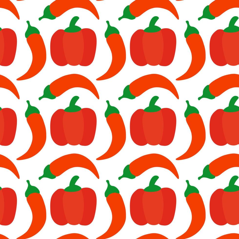 Red paprika and Chili Pepper seamless pattern. Food background. Kitchen wallpaper. flat illustration. vector