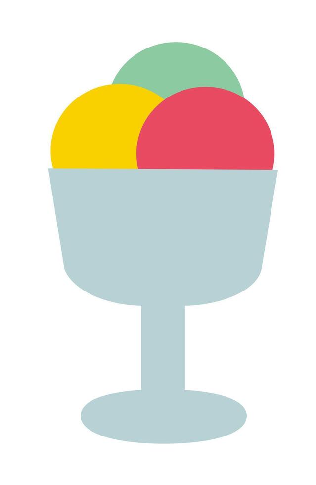 Ice cream in glass cup. Three colorful scoops. Summer time sweet food. flat illustration. vector