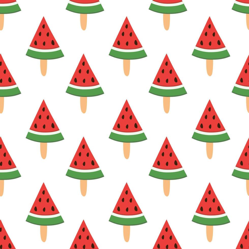 Seamless pattern. Ice cream triangle watermelon on stick. Summer time sweet food background. flat illustration. vector
