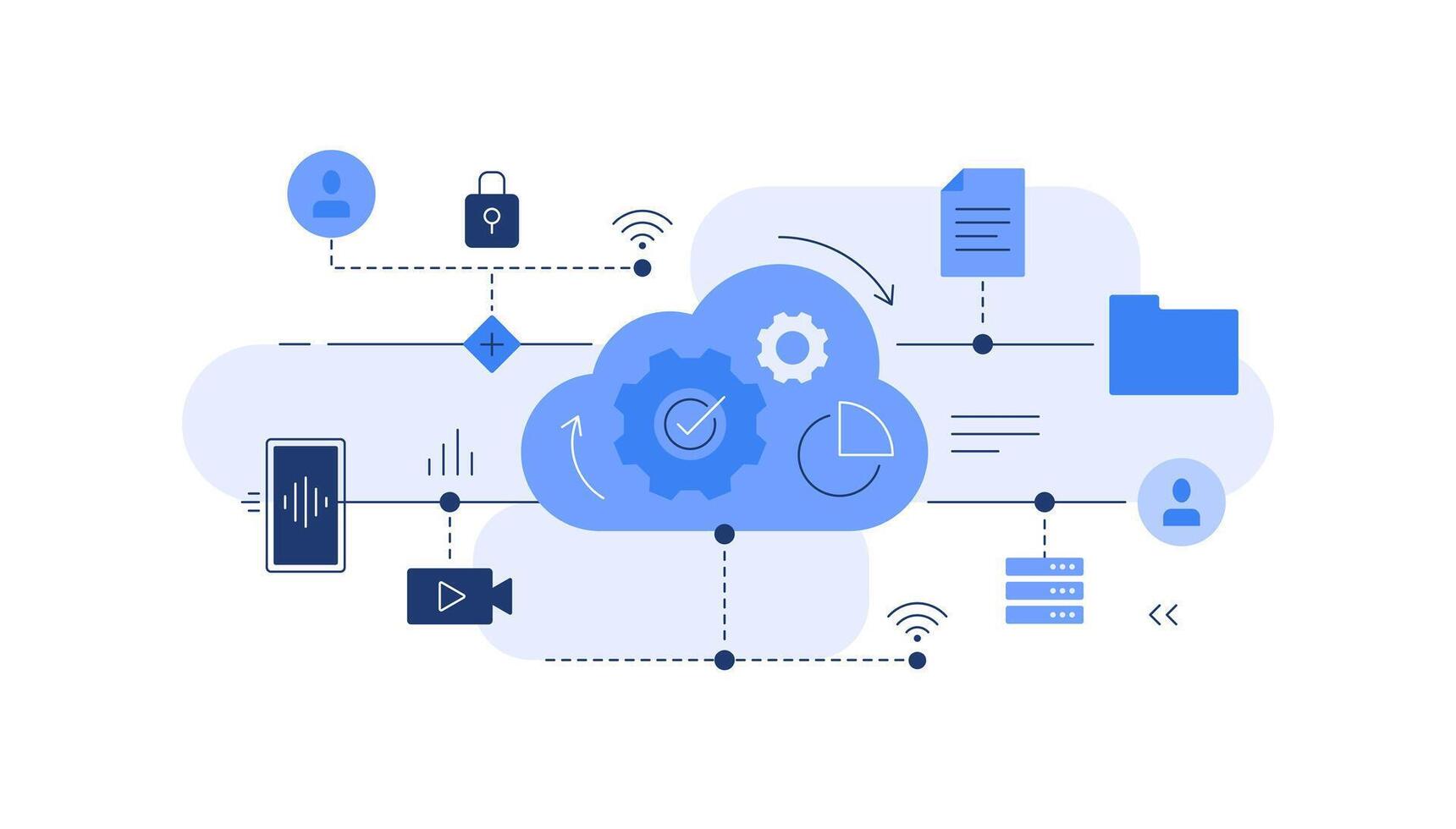 Cloud computing concept,cloud server,device data exchange and file synchronization concept vector