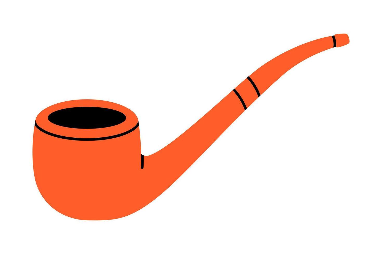 Hand drawn cute cartoon illustration of smoking pipe. Flat classic tobacco wooden pipe in doodle style. Unhealthy habit icon or print. Toxic addiction. Old gentleman leisure narcotic. Isolated. vector