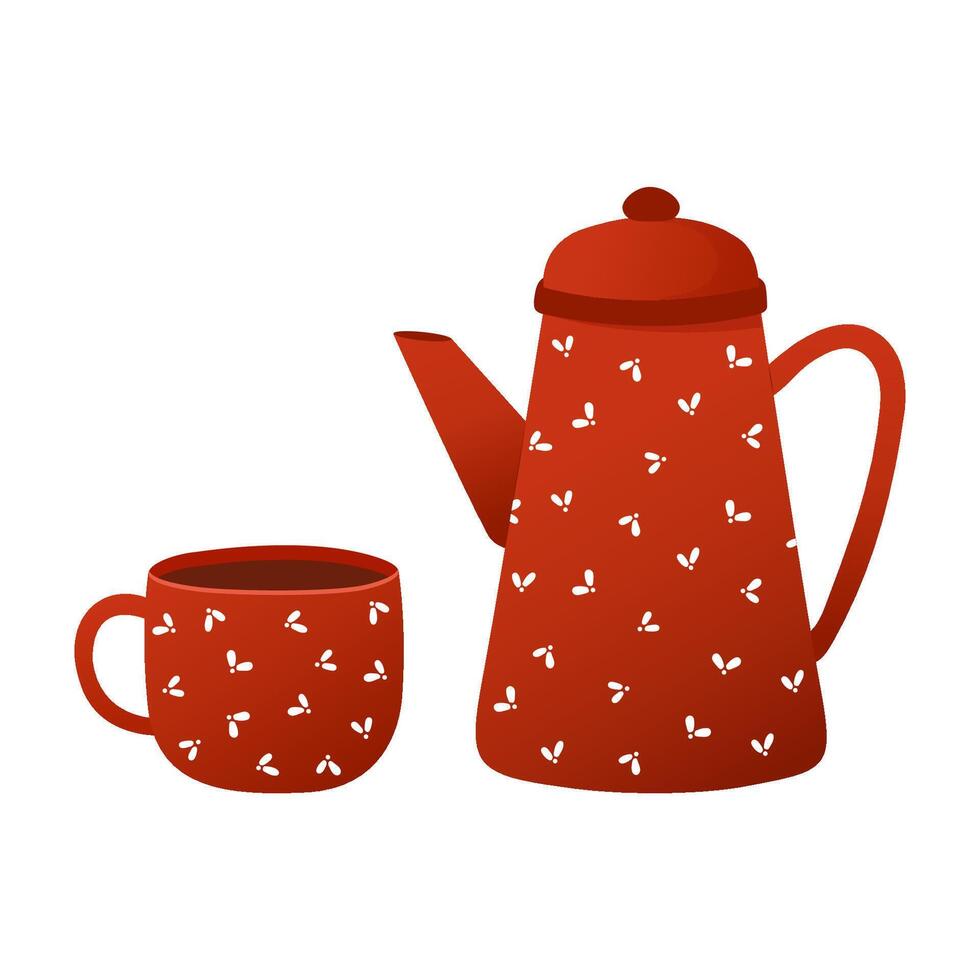 Red Floral Teapot and Matching Cup Isolated on White Background vector